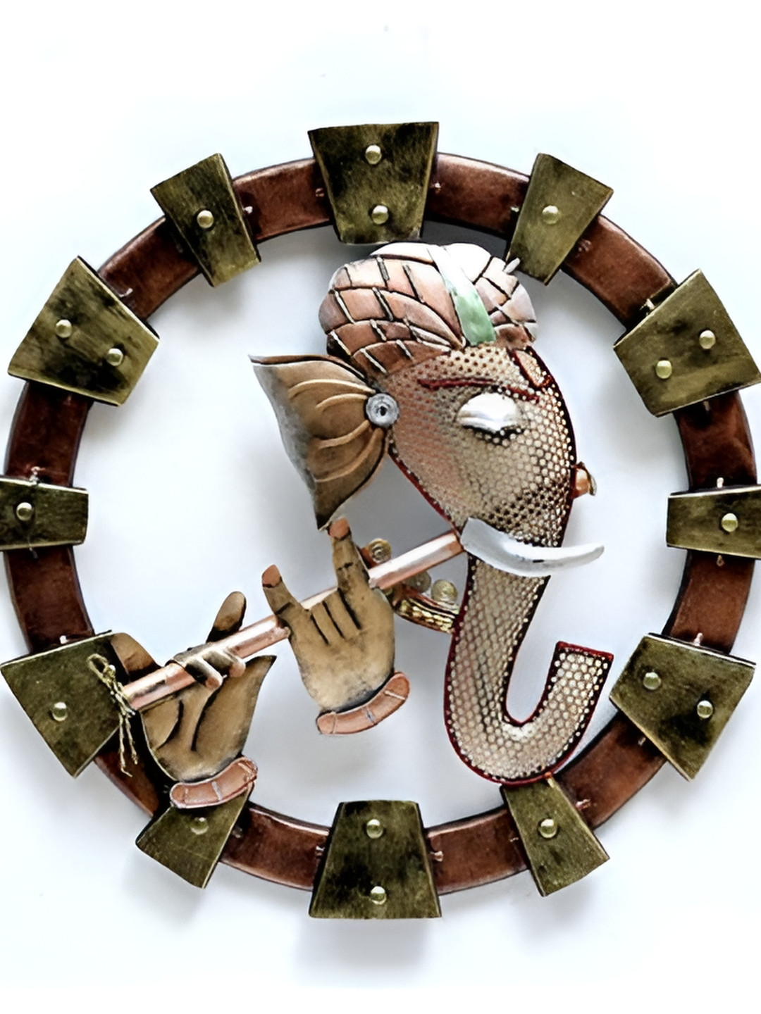 PRANJALS HOUSE Ganesha Wall Hanging Playing Basuri Metal Rusty Spiritual Wall Decor-18.1In