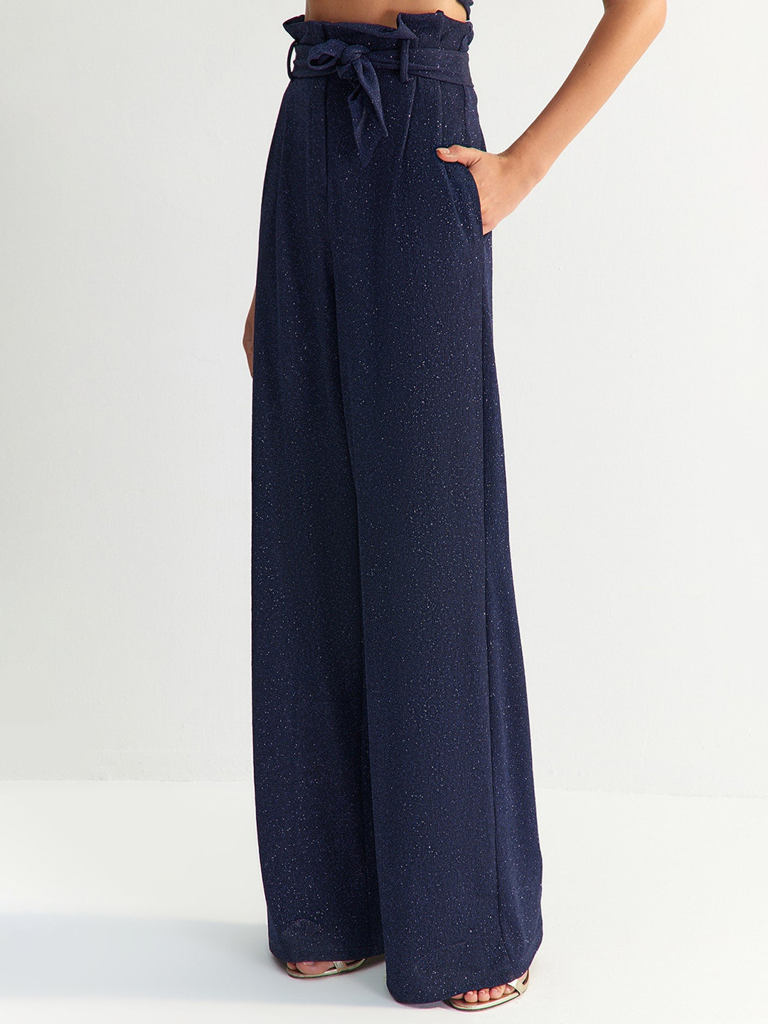 Trendyol Lacivert Women Printed Mid-Rise Trousers