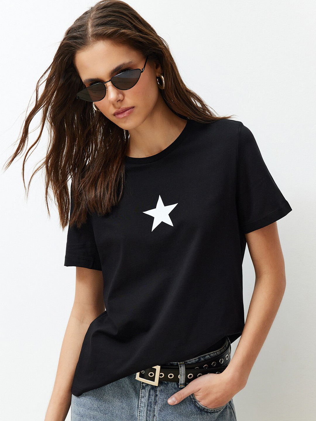 Trendyol Typography Short Sleeves Round Neck Cotton T-shirt