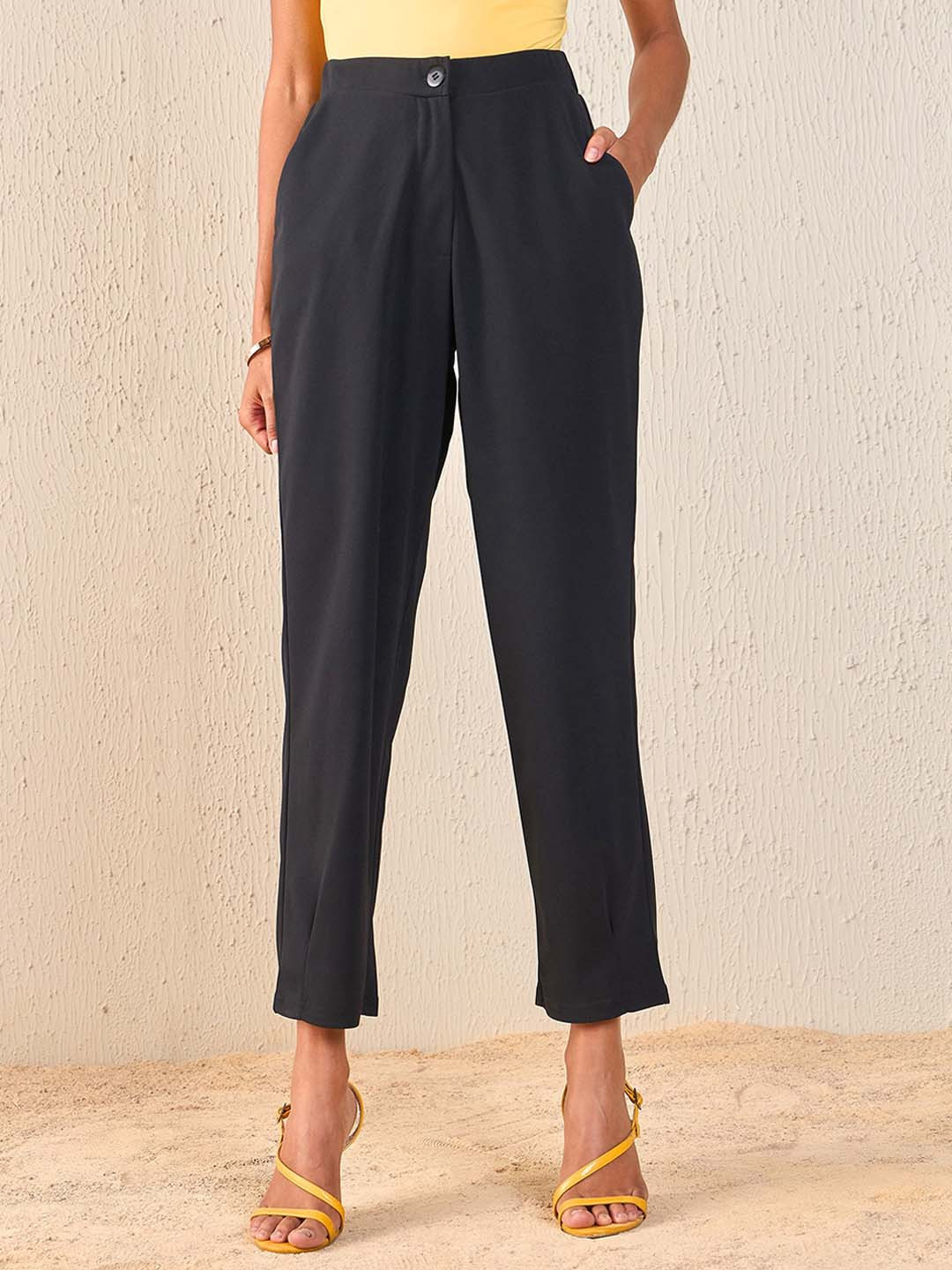 SASSAFRAS Women Back Tapered Fit High-Rise Peg Trousers