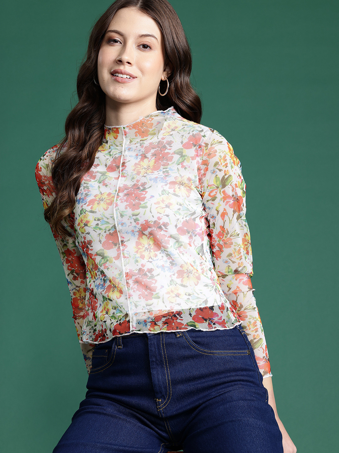 DressBerry Floral Print Net Top