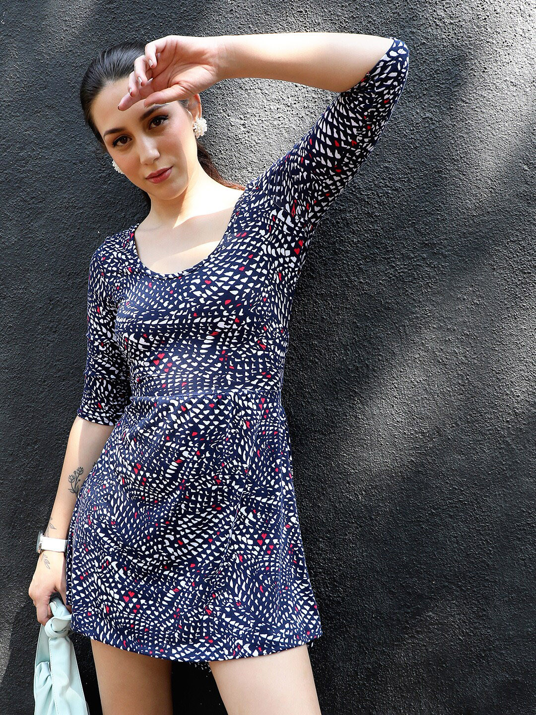 PINACOLADA Abstract Print  A-Line Midi Criss-Cross Back Dress