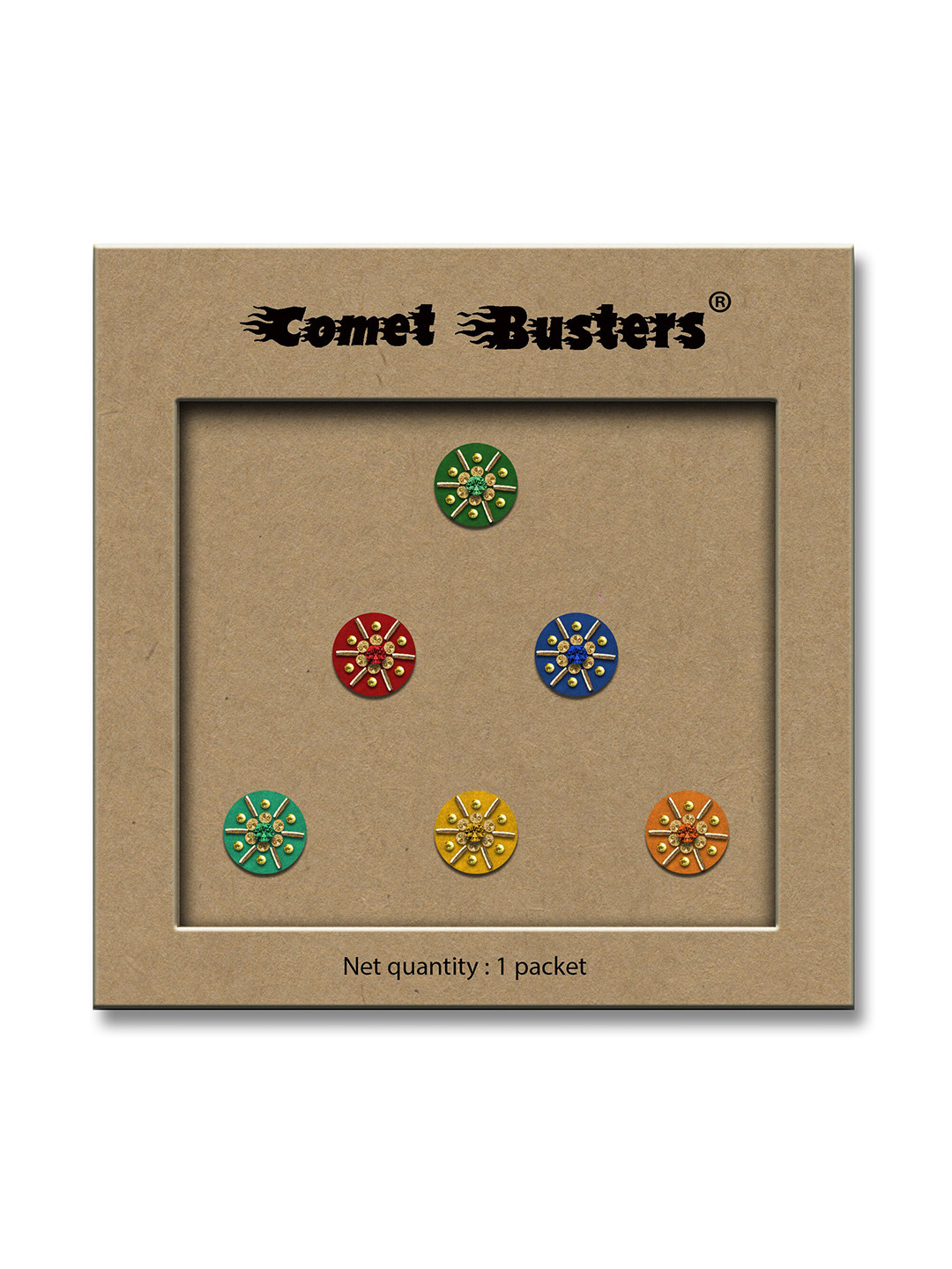 Comet Busters 6-Pcs Handmade Traditional Designer Bindi - Mutlicolored
