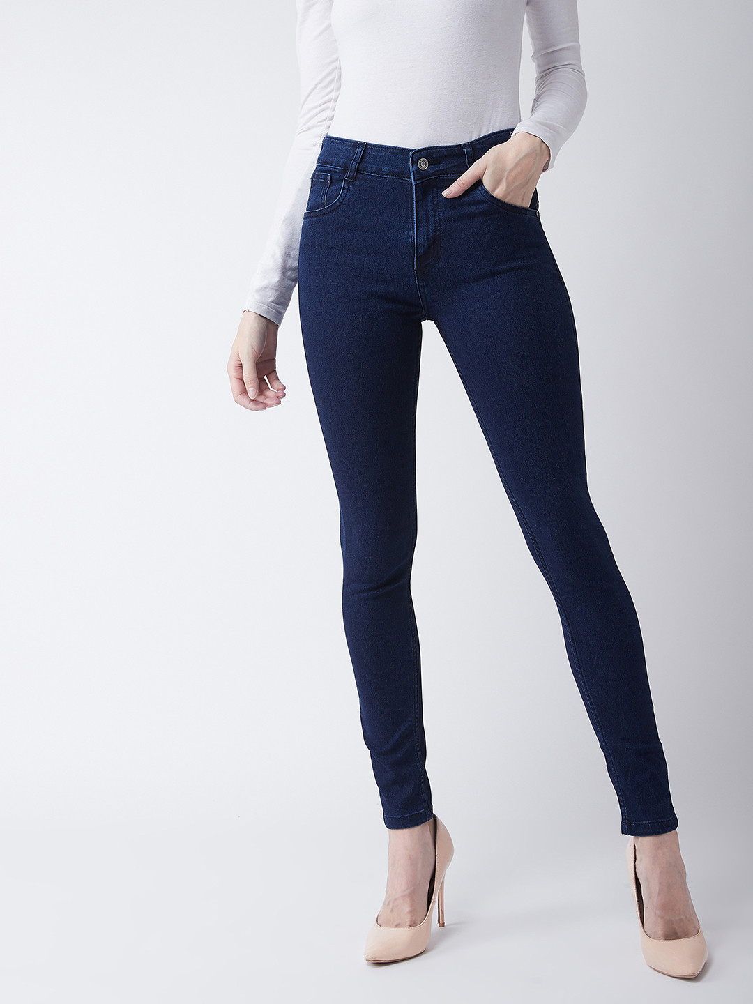 Chemistry Women Navy Blue Skinny Fit Mid Rise Regular Length Denim Stretchable Jeans