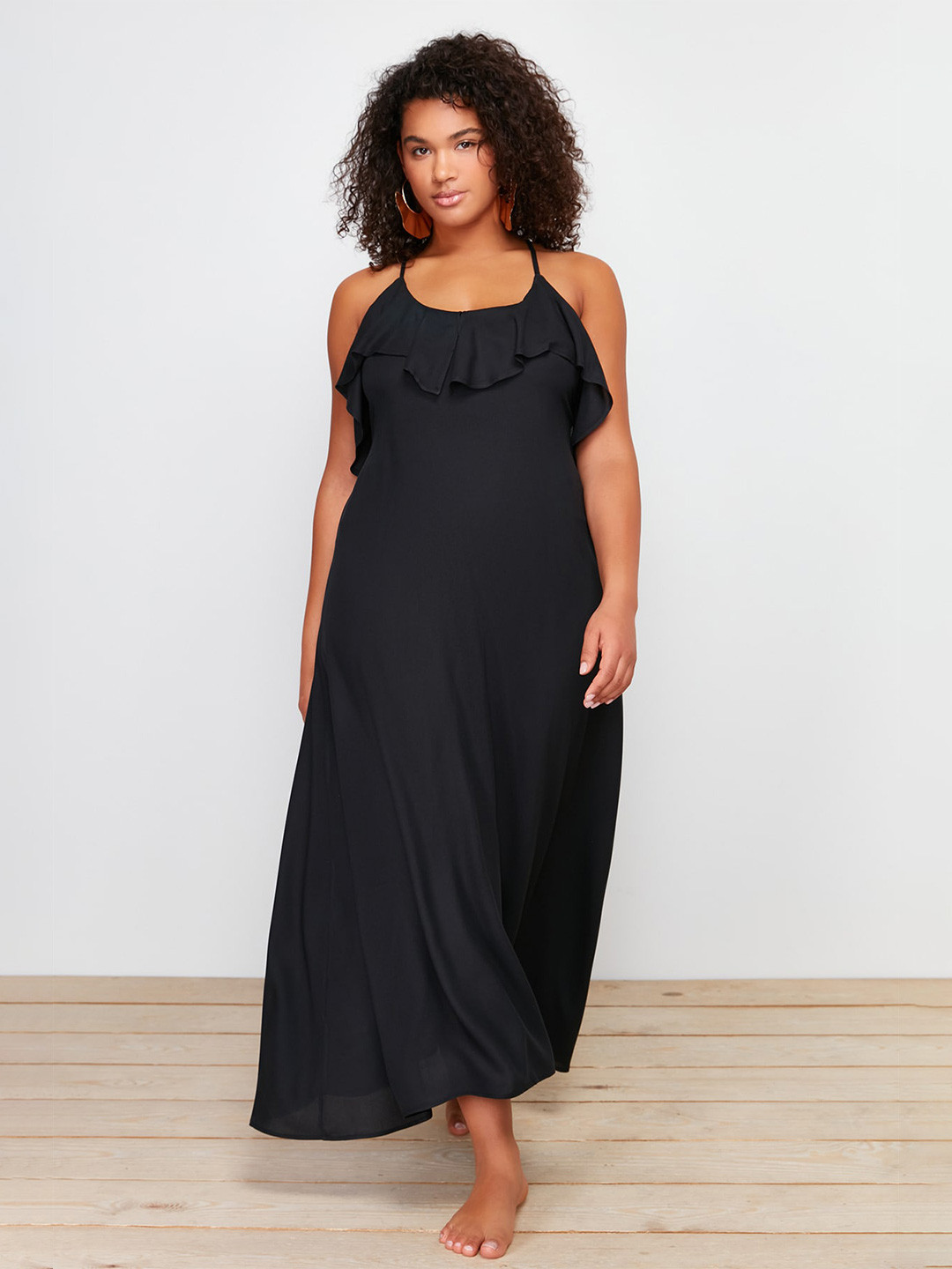 Trendyol Sleeveless Ruffle A-Line Midi Dress