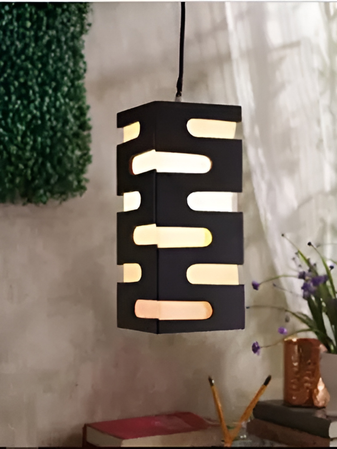 Whiteray Black & White Colourblocked Wooden Rectangle Quirky Ceiling Lamp