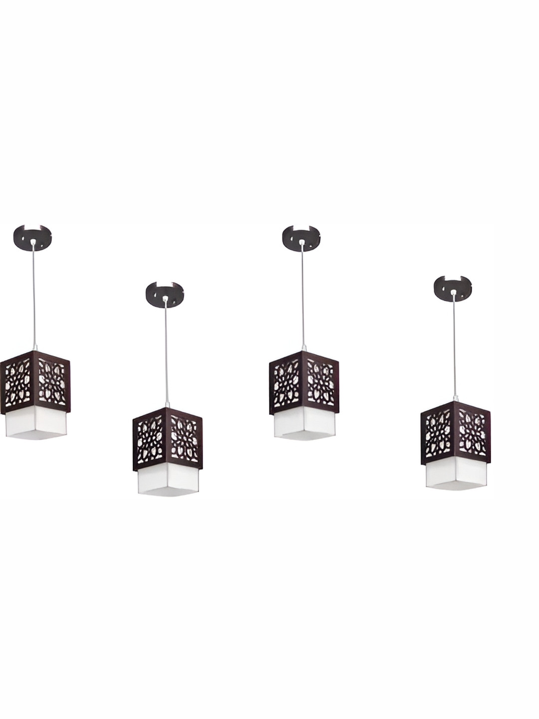 Whiteray Brown & White 4 Pieces Textured Wooden Square Ceiling Lamps