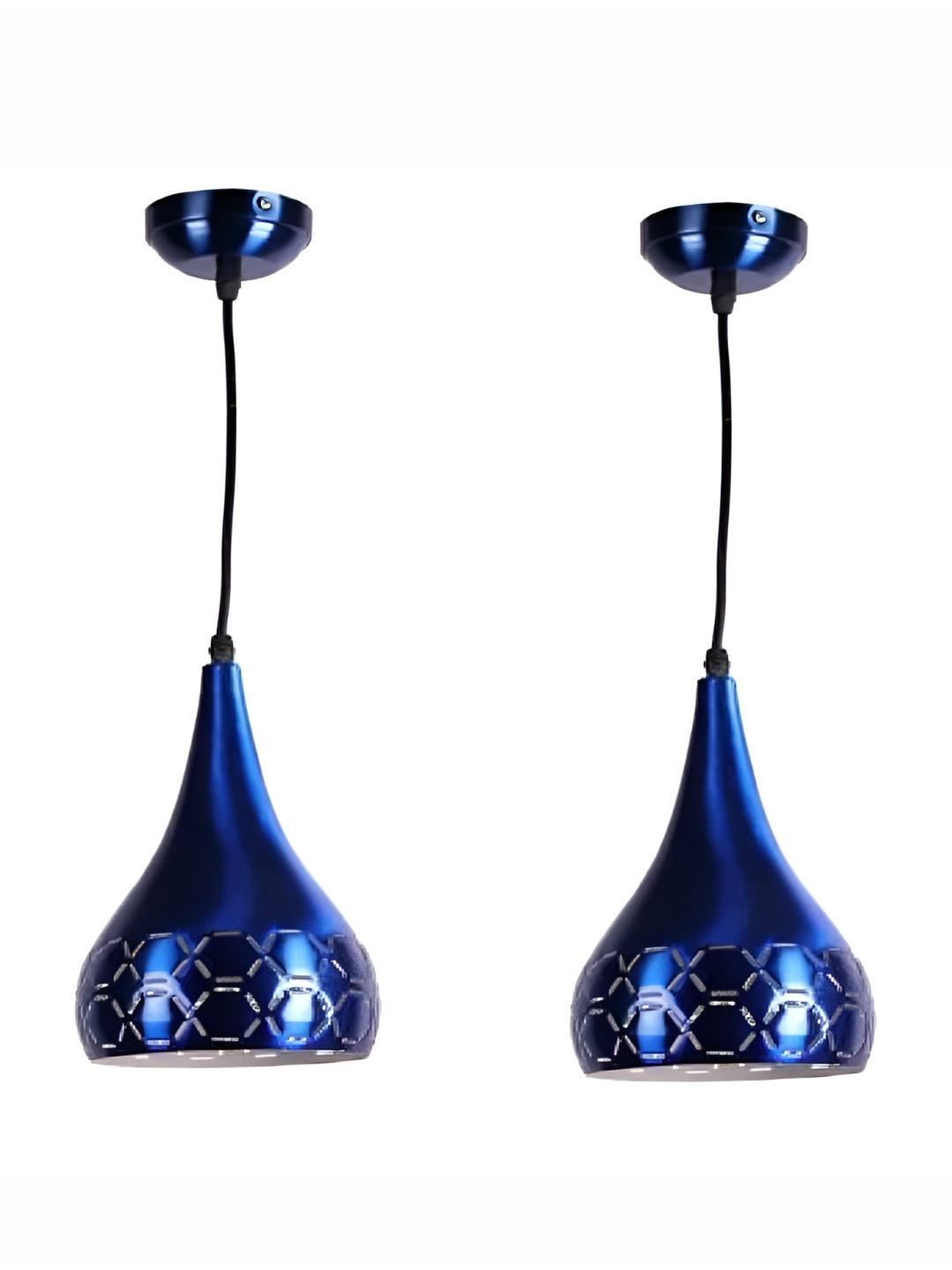 Whiteray Blue Metal Textured Bell Shaped Contemporary Ceiling Lamp