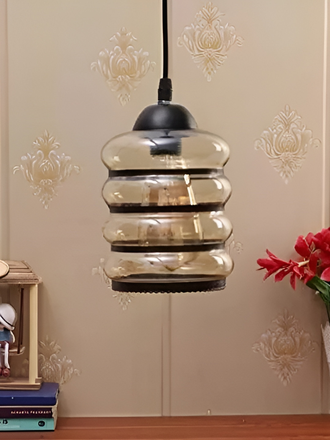 Whiteray Black & Black Glass Contemporary Ceiling Lamp