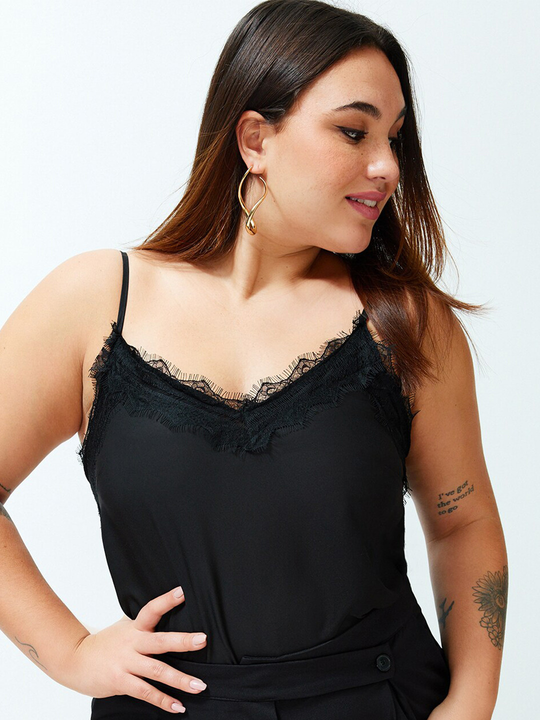 Trendyol Plus Size Lace Inserts Shoulder Straps Top