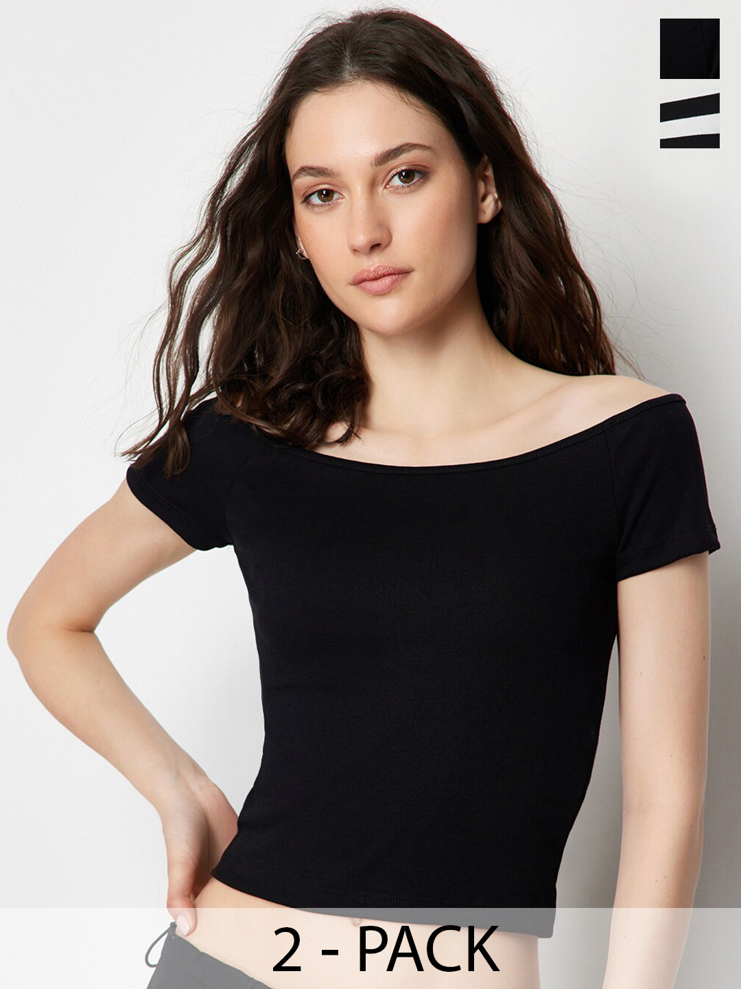 Trendyol Pack of 2 Off-Shoulder Short Sleeves Viscose Rayon Regular Crop Top