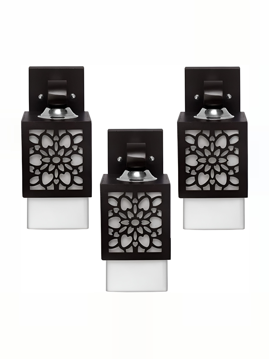 Whiteray Brown & White 3 Pieces Textured Rectangle Shaped Wooded Wall Lamps