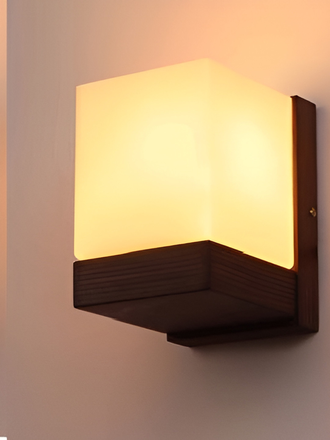 Whiteray Coffee Brown Wood Contemporary Square Shaped Wall Lamp