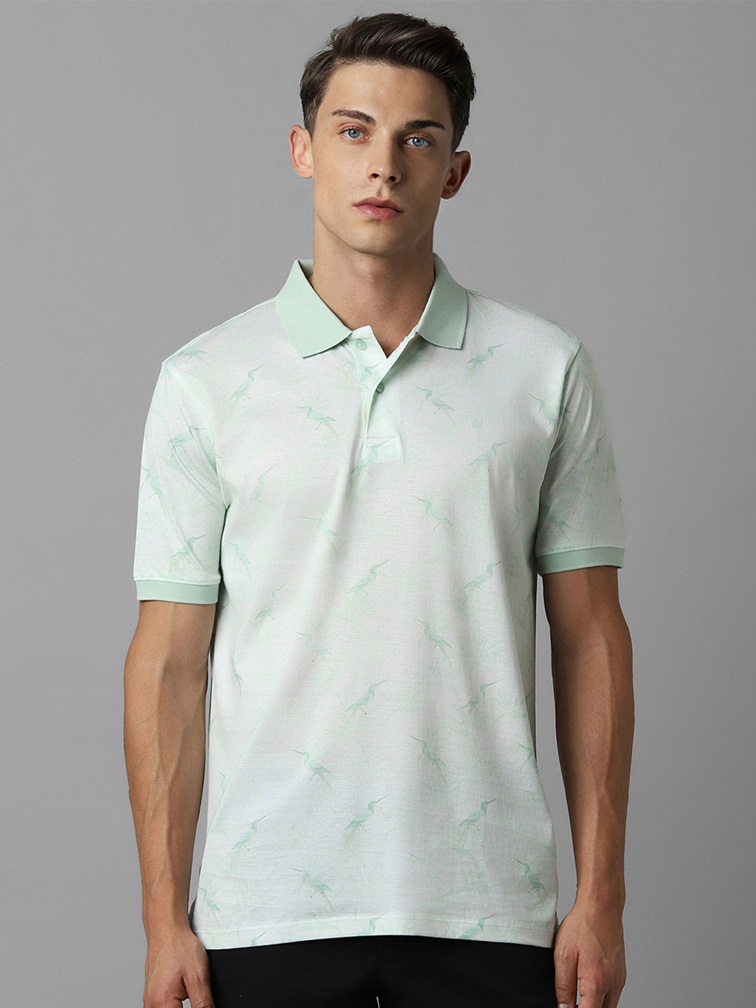 Louis Philippe Sport Birds Printed Polo Collar Pure Cotton T-shirt