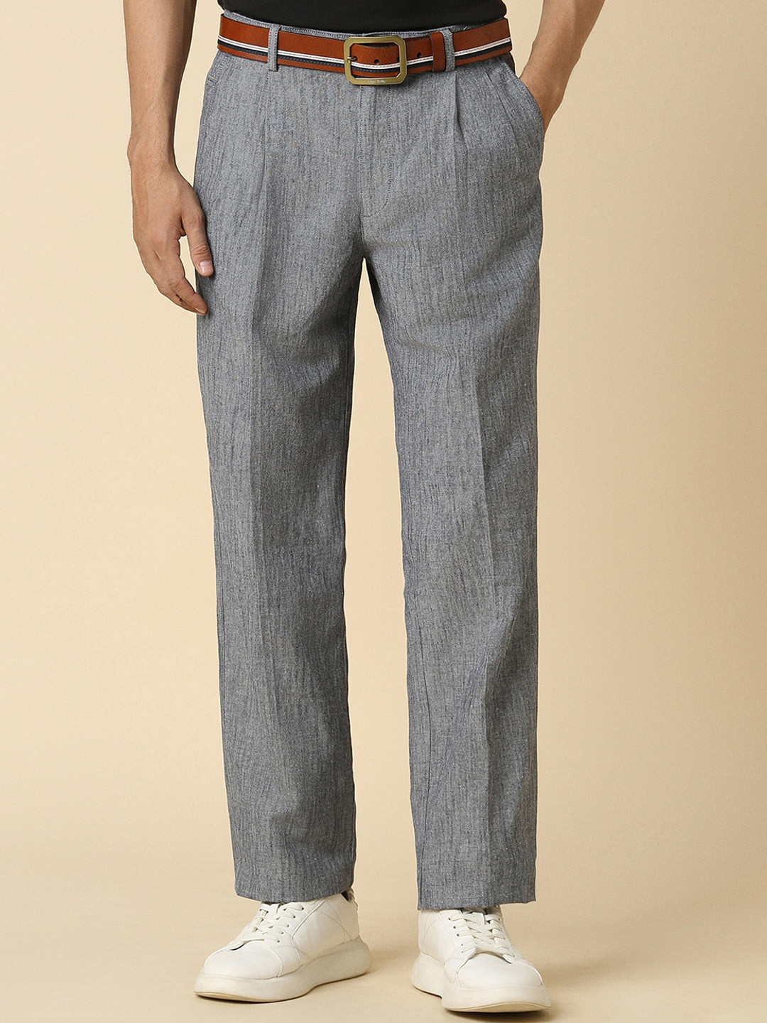 Allen Solly Men Striped Textured Pleated Trousers