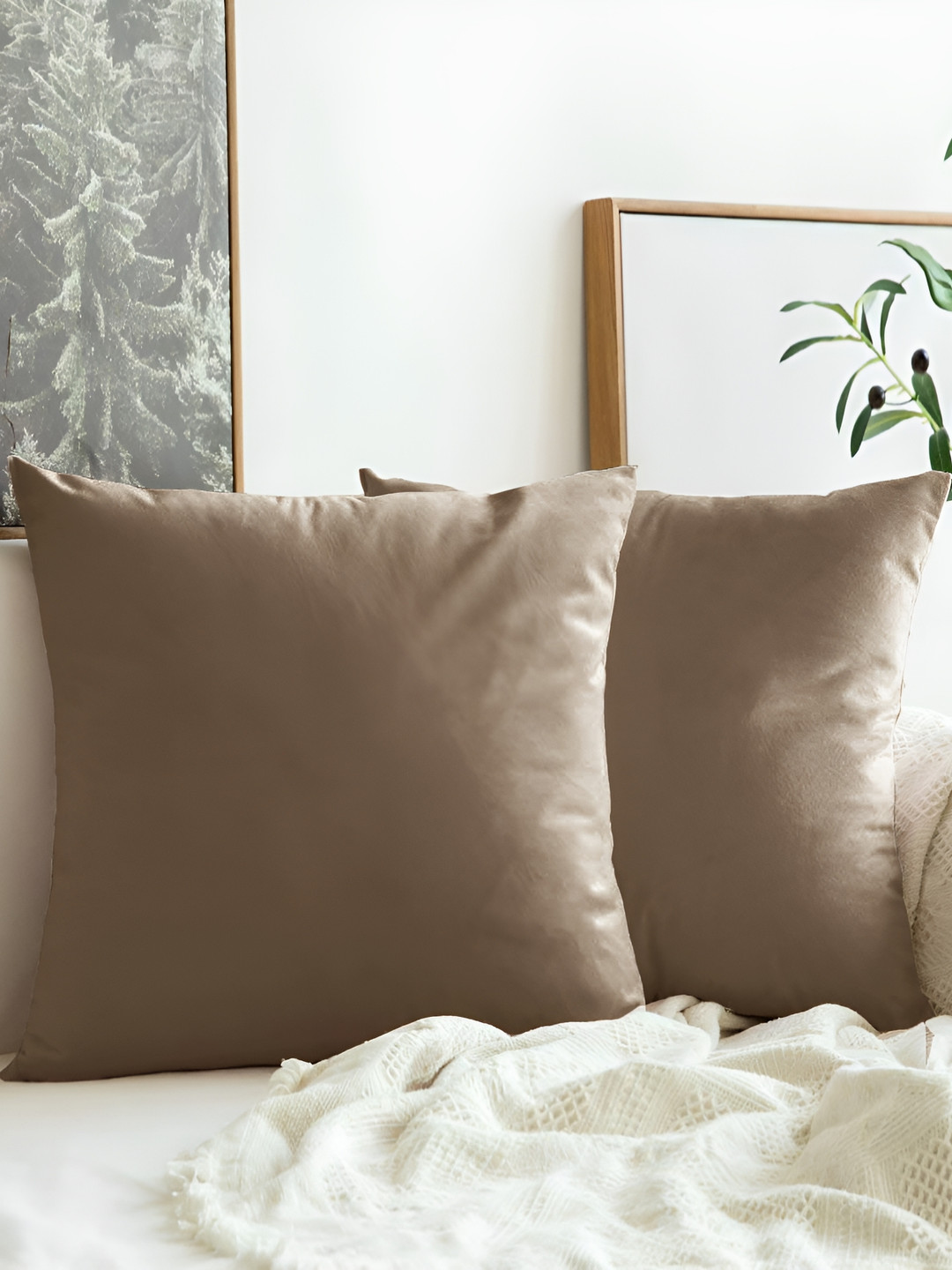 Aurave Copper-Toned 2 Pcs Square Cushion Covers