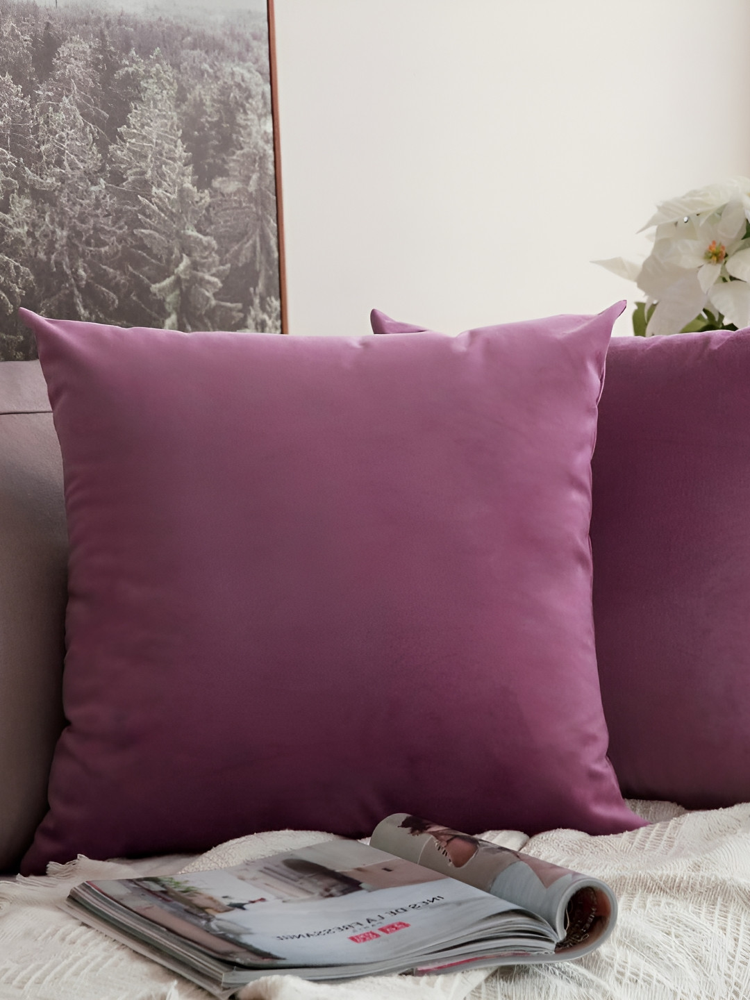 Aurave Suede Luxurious Microfibre Polyester Washable 2 Pcs Cushion Covers - 16 x 16 In