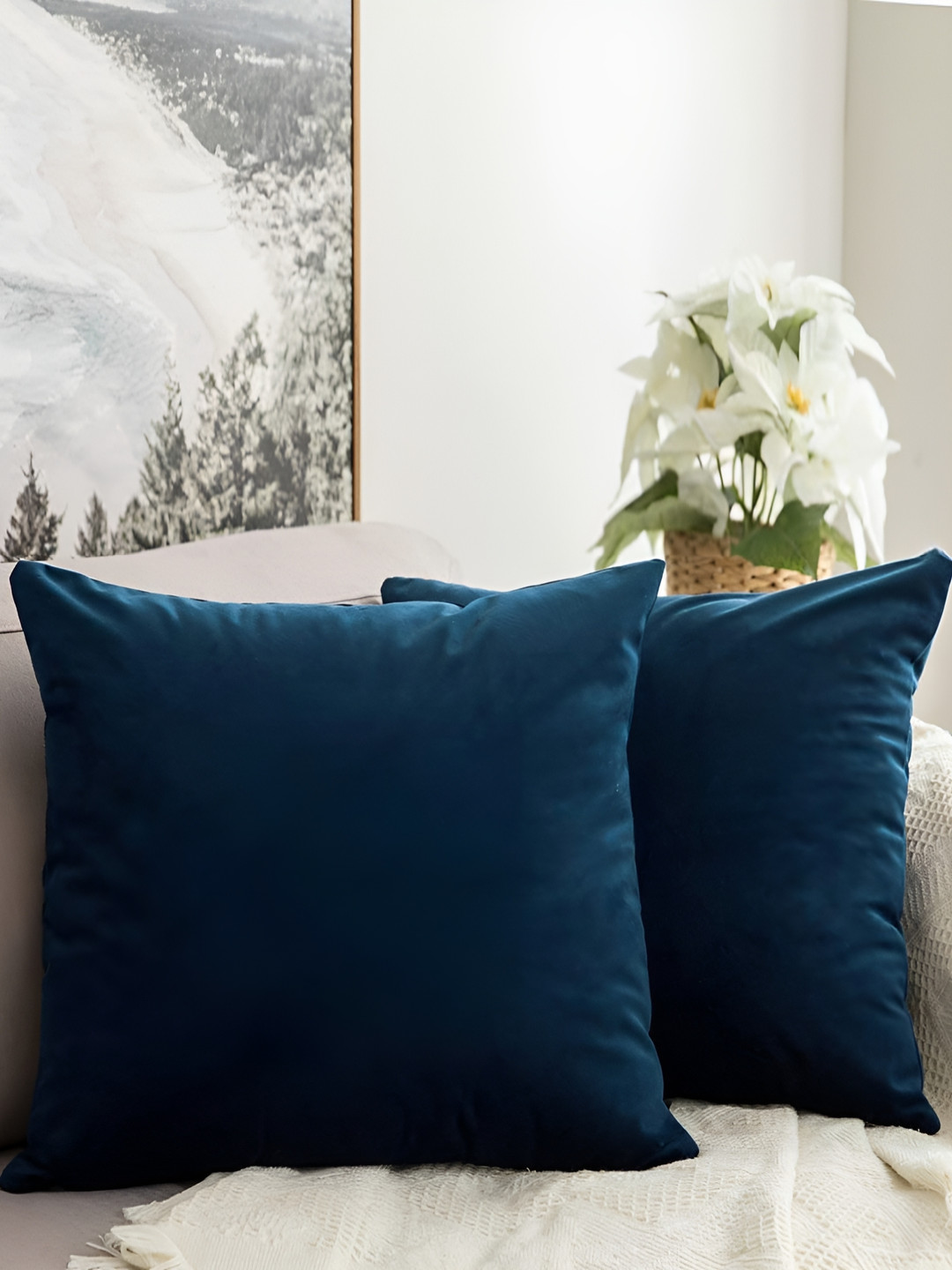 Aurave Navy Blue Microfiber Washable 2 Piece Square Cushion Covers -18x18In