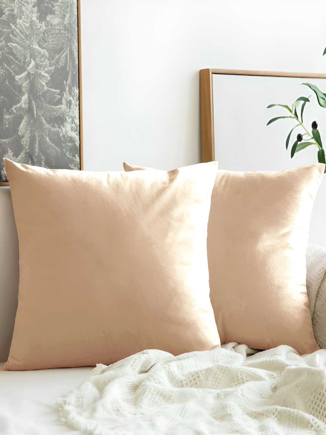 Aurave Beige 2 Pcs Square Cushion Covers