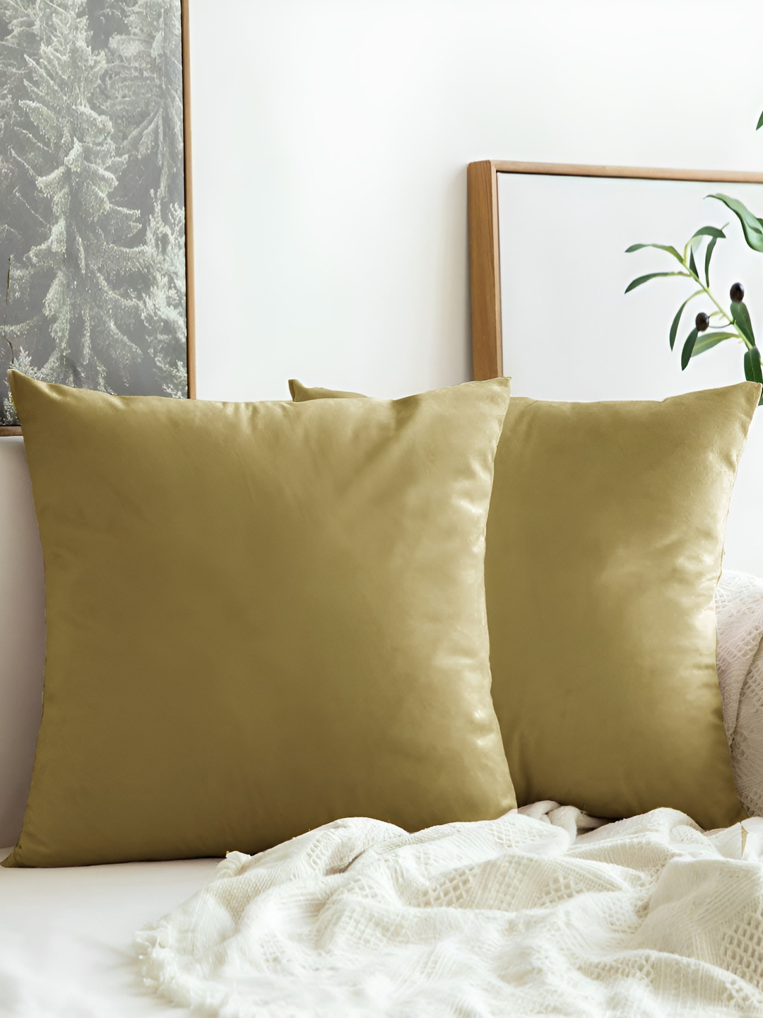 Aurave Green Microfiber Washable 2 Piece Square Cushion Covers -16x16In