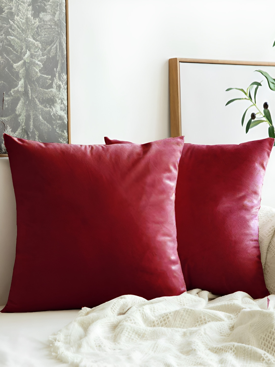 Aurave Maroon 2 Pcs Square Cushion Covers