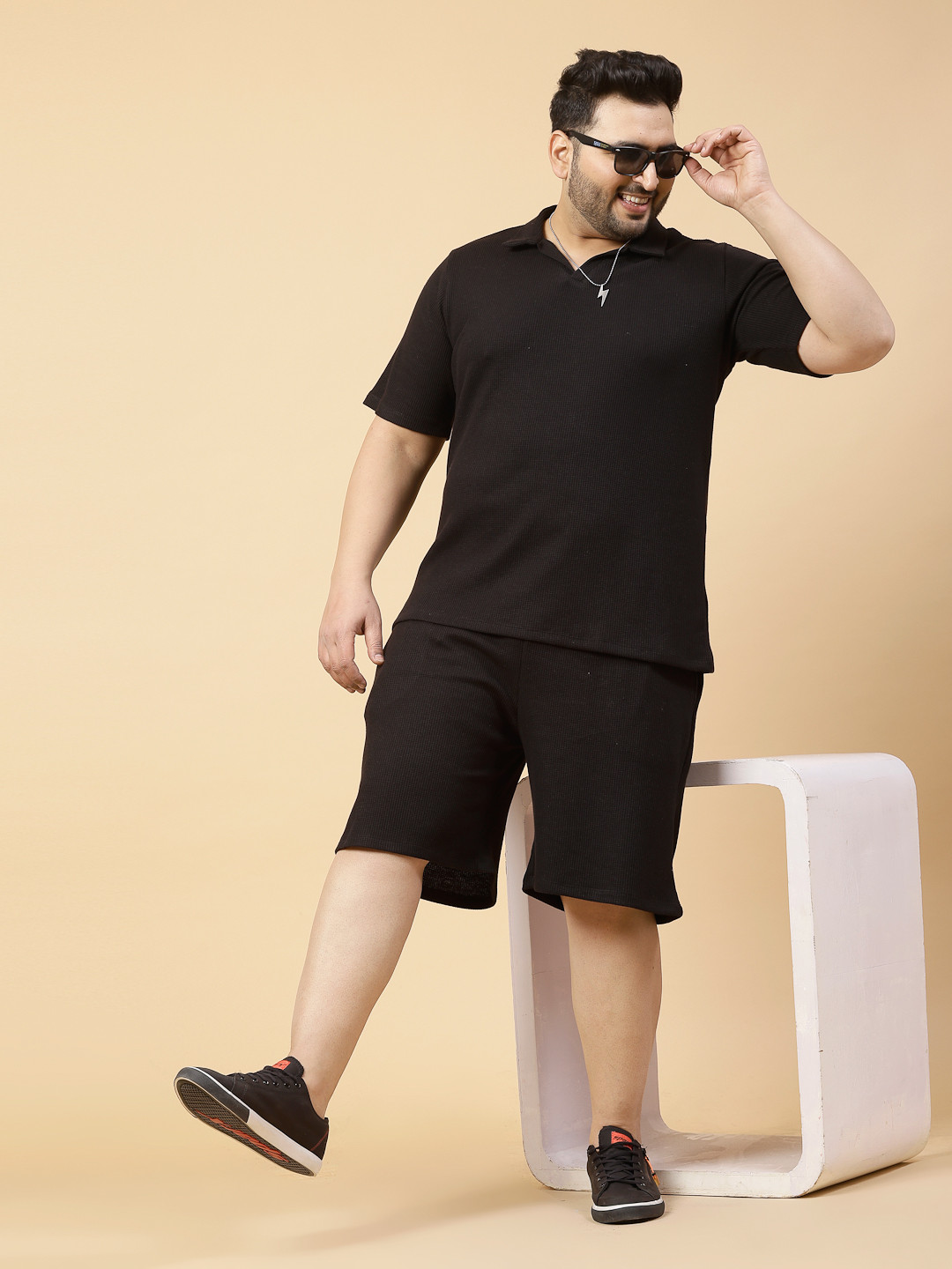 Rigo Plus Size waffle Shirt T-Shirt With Shorts Co-ords Set