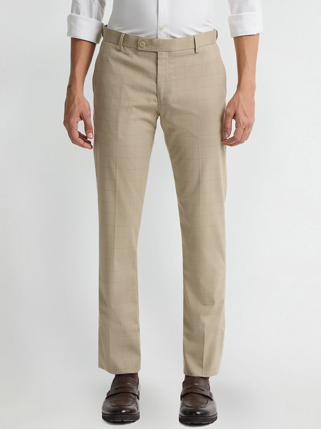 Arrow Mid-Rise Windowpane Checked Twill Tapered Fit Formal Trouser