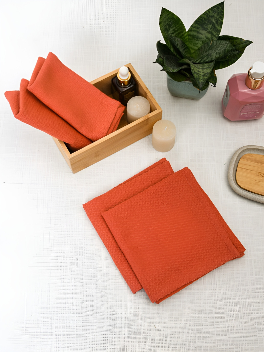 Ratan Cart 4-Pcs Peach-Coloured 170 GSM Face Towels