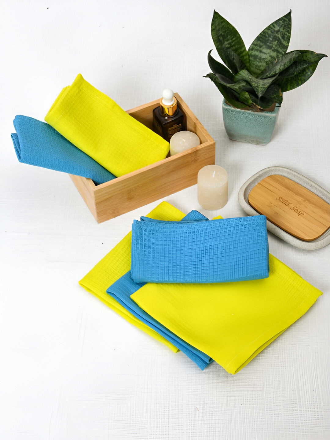 Ratan Cart 6-Pcs Yellow & Blue 170 GSM Face Towels