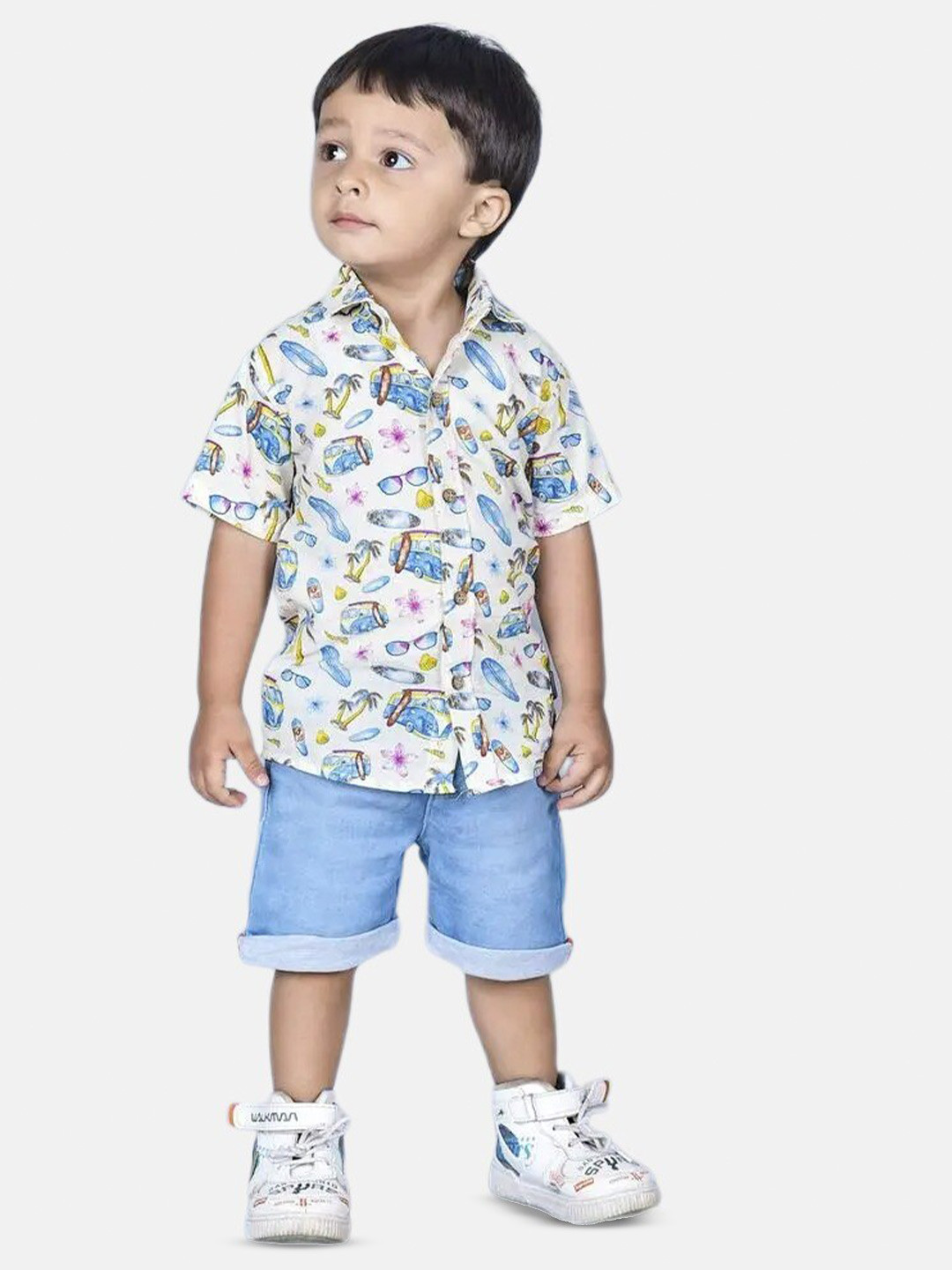 Polka Tots Infant Boys Car Printed Cotton Casual Shirt