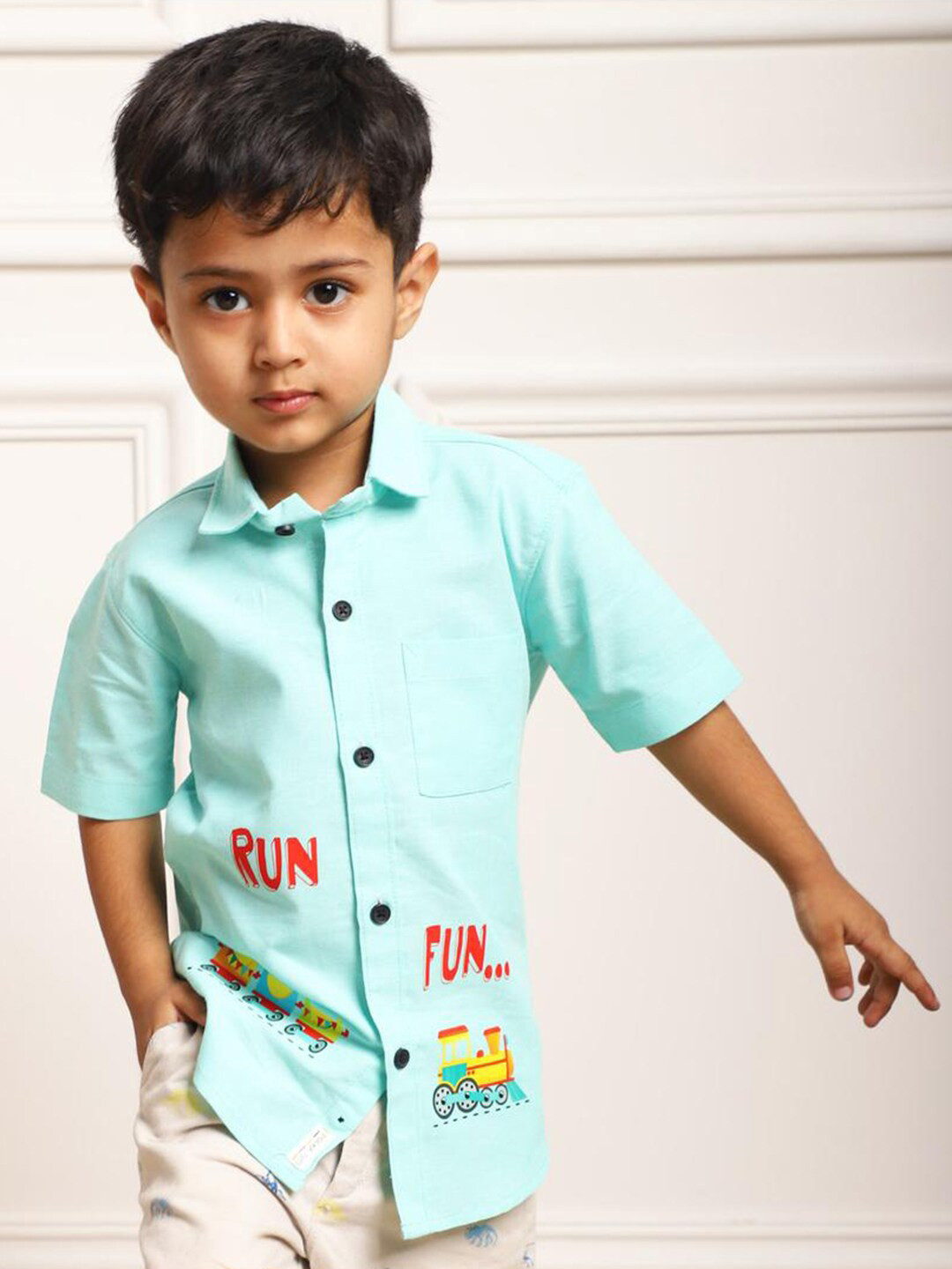 Polka Tots Boys Graphic Printed Cotton Casual Shirt