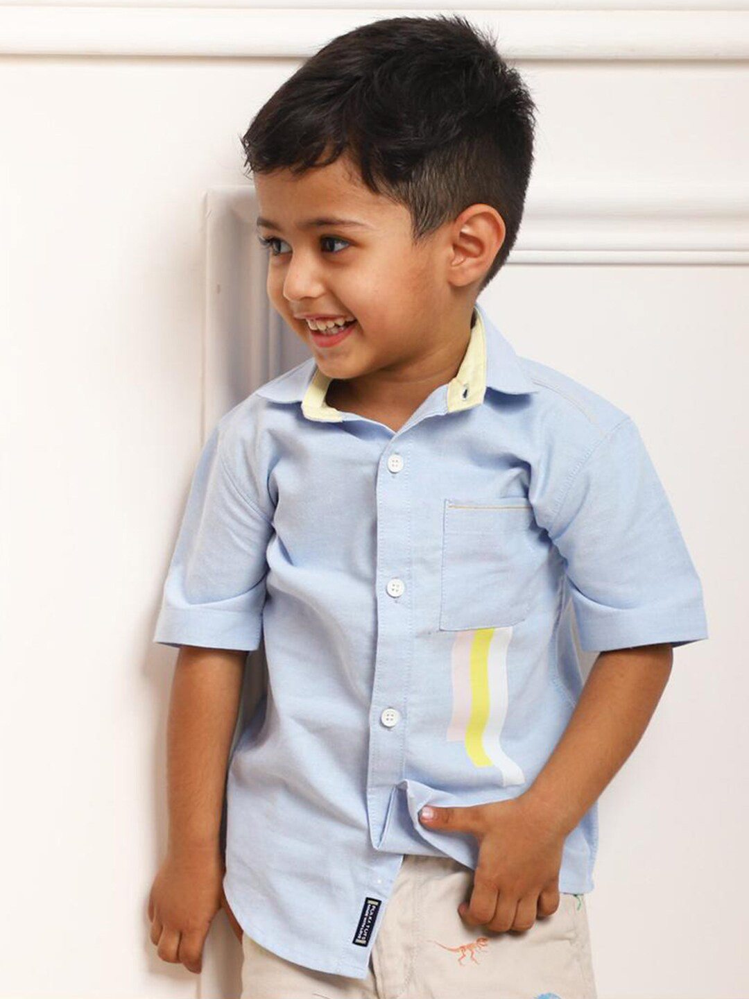 Polka Tots Boys Triple Swirl Placement Printed Cotton Casual Shirt