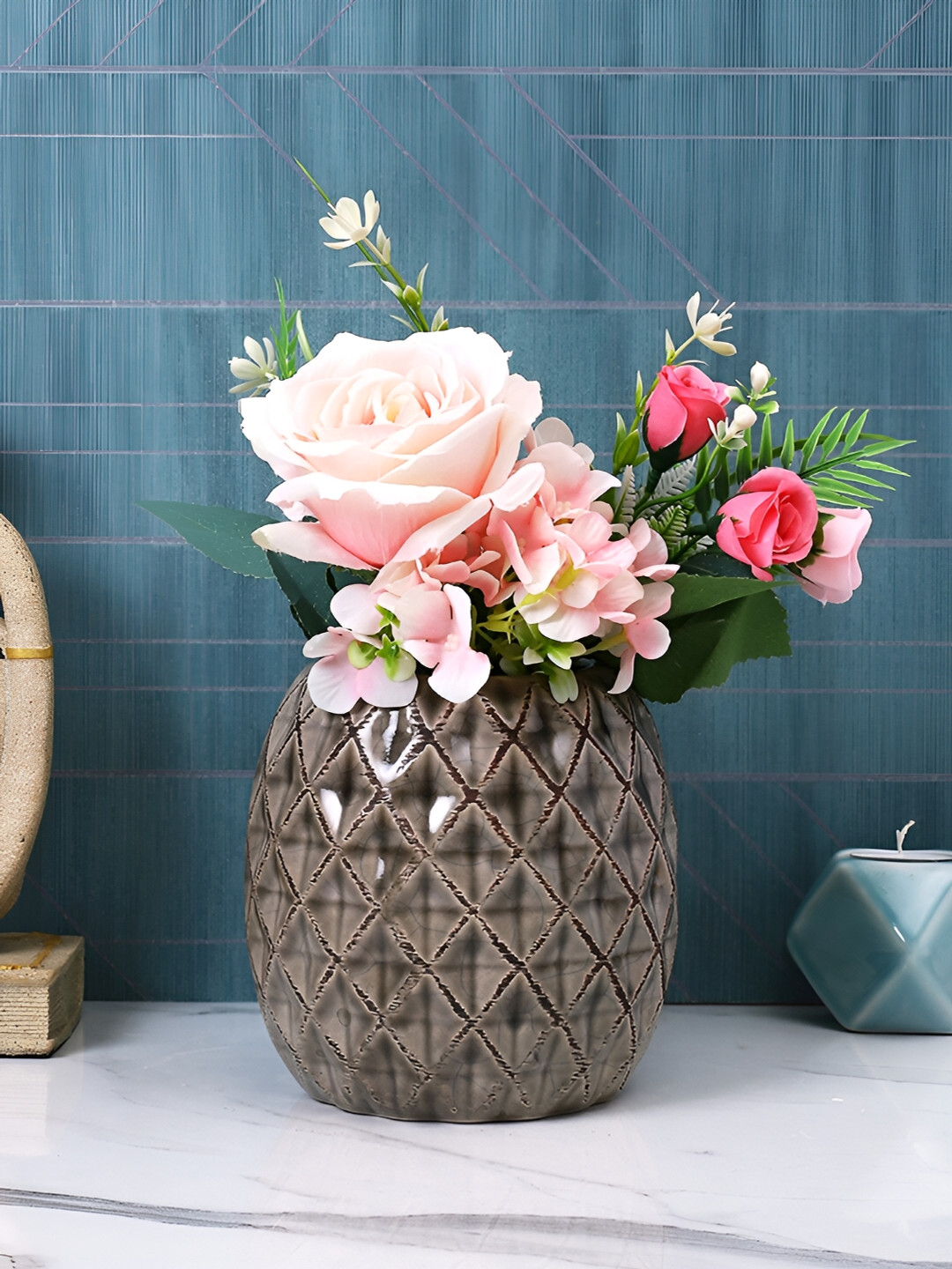 TAYHAA Brown Textured Ceramic Planter