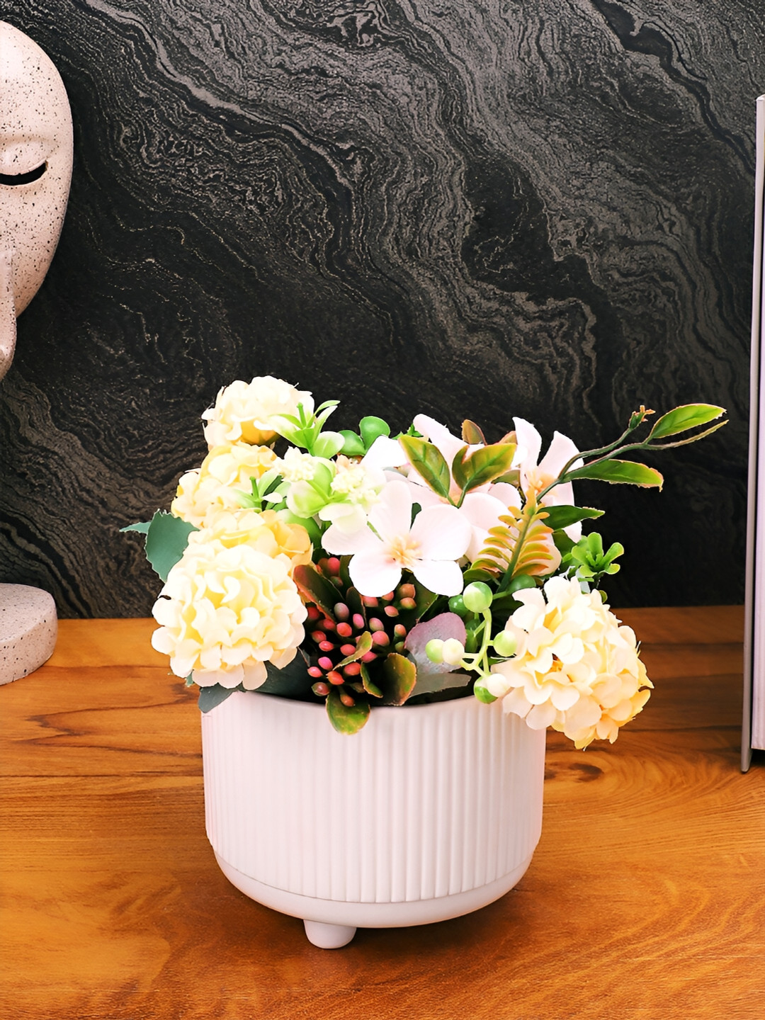 TAYHAA White Textured Matte Finish Ceramic Planter