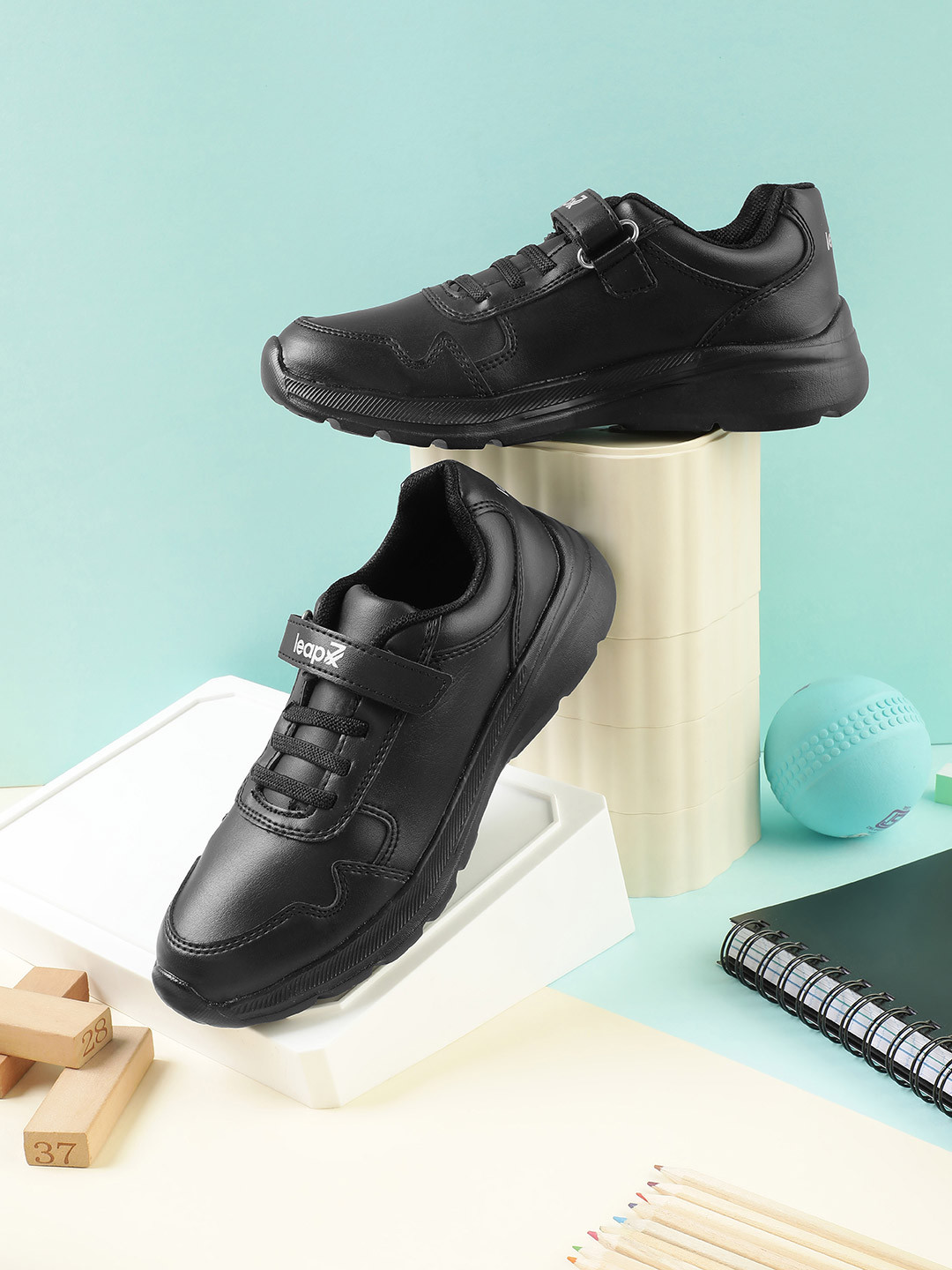 Liberty Leap7x Kids Black Velcro School Shoes