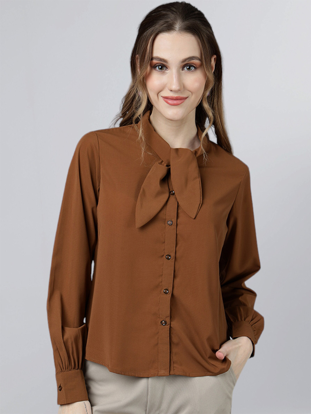 FITHUB Collarless Cotton Knitted Weave Casual Shirt