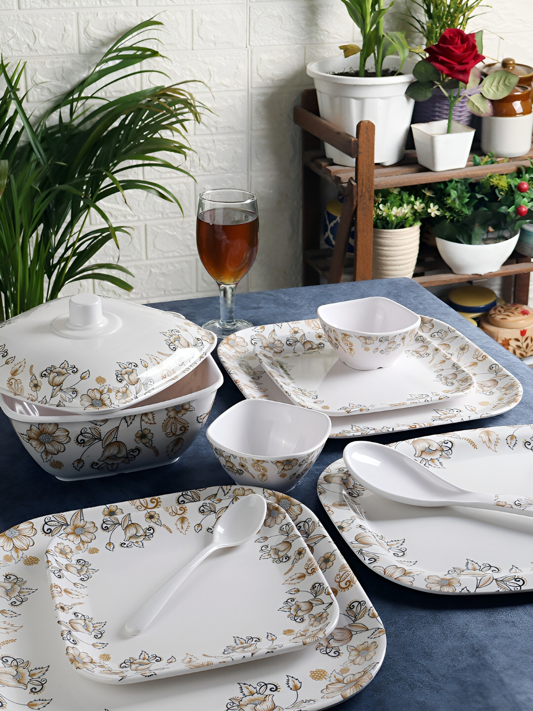 CDI White Floral Metal Easy to Clean 40 Piece Dinner Set