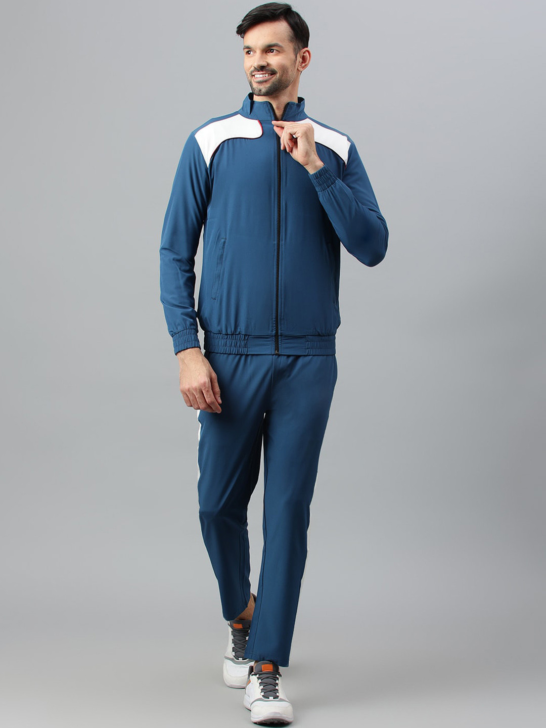 BESIMPLE Colourblocked Mock Collar Sweatshirt & Mid-Rise Track Pant