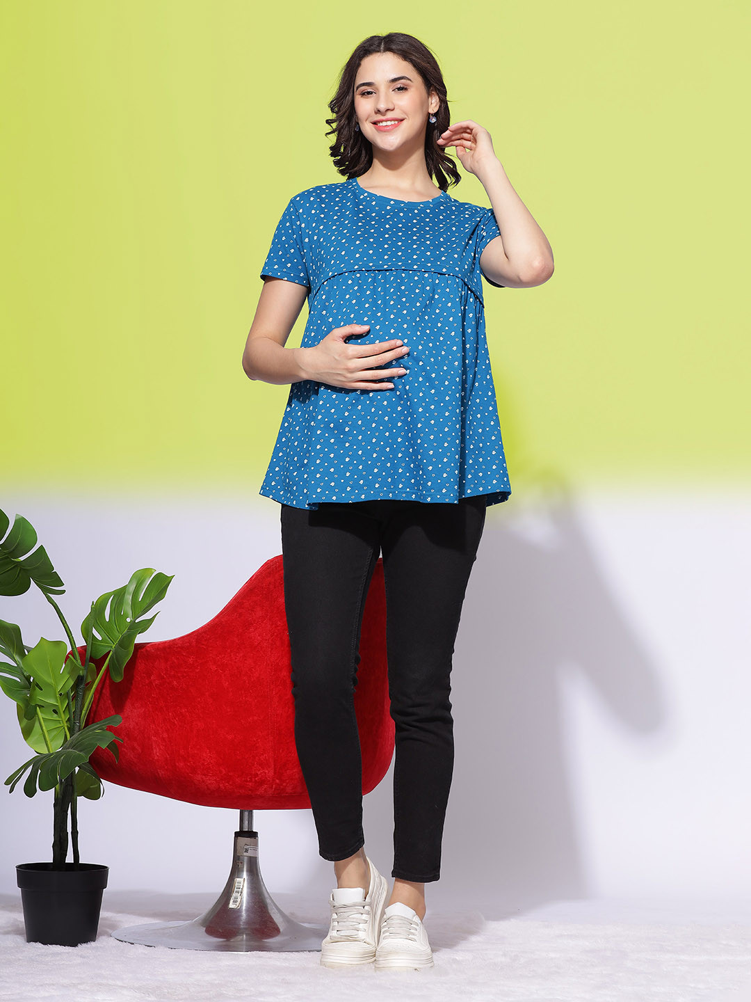 9shines Round Neck All Over Print Maternity Cotton Top