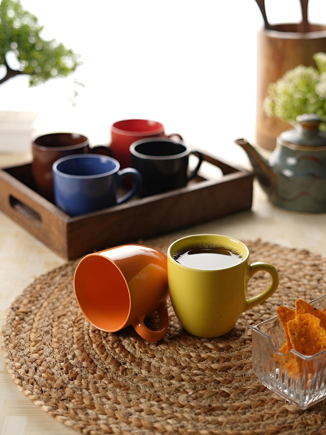 Aura Happy Teachers Day Brown Ceramic Microwave Safe 6 Piece Mugs-200ml