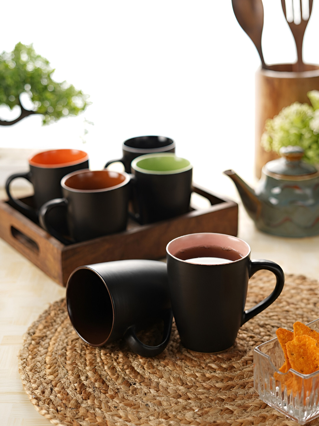 Aura Im Expresso Black Ceramic Microwave Safe 6 Piece Mugs-300ml