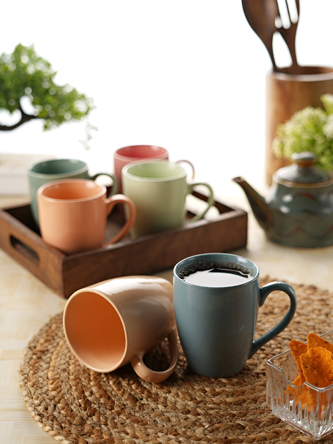 Aura Peach Ceramic Handmade 6 Piece Mugs-300ml
