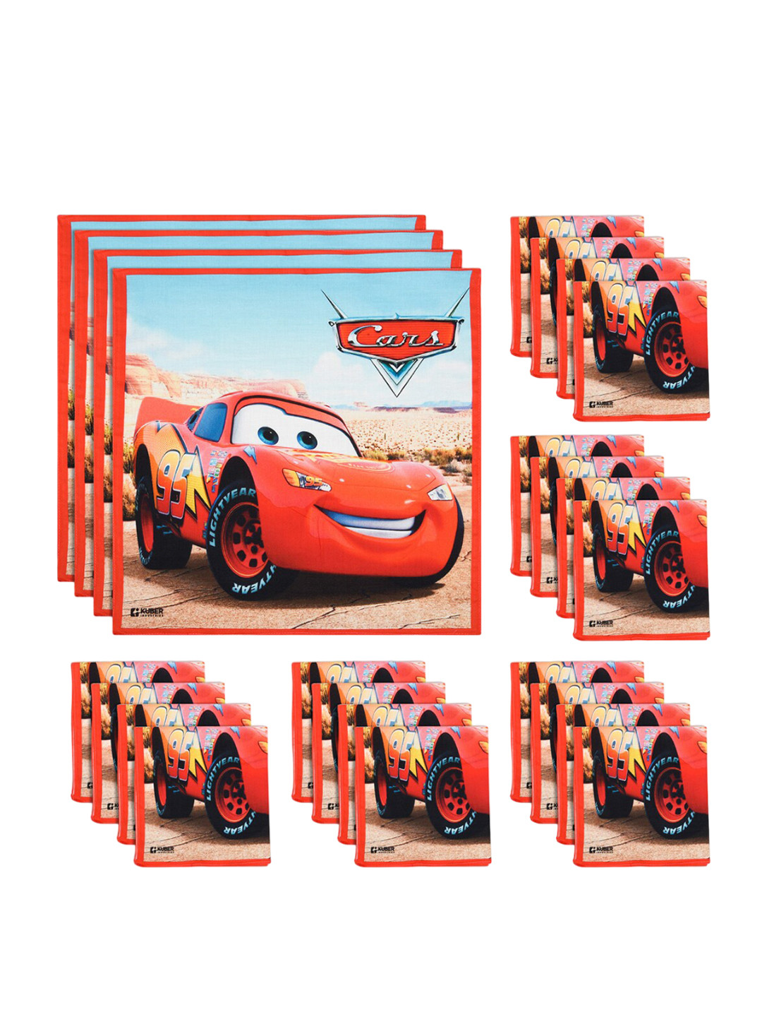 Kuber Industries Kids Pack Of 24 Disney Car Printed Cotton Handkerchiefs
