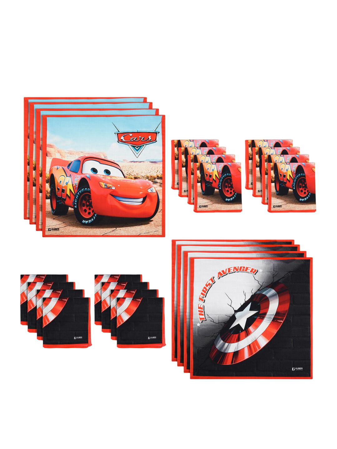 Kuber Industries Kids Pack Of 24 Disney Car Printed Cotton Handkerchiefs