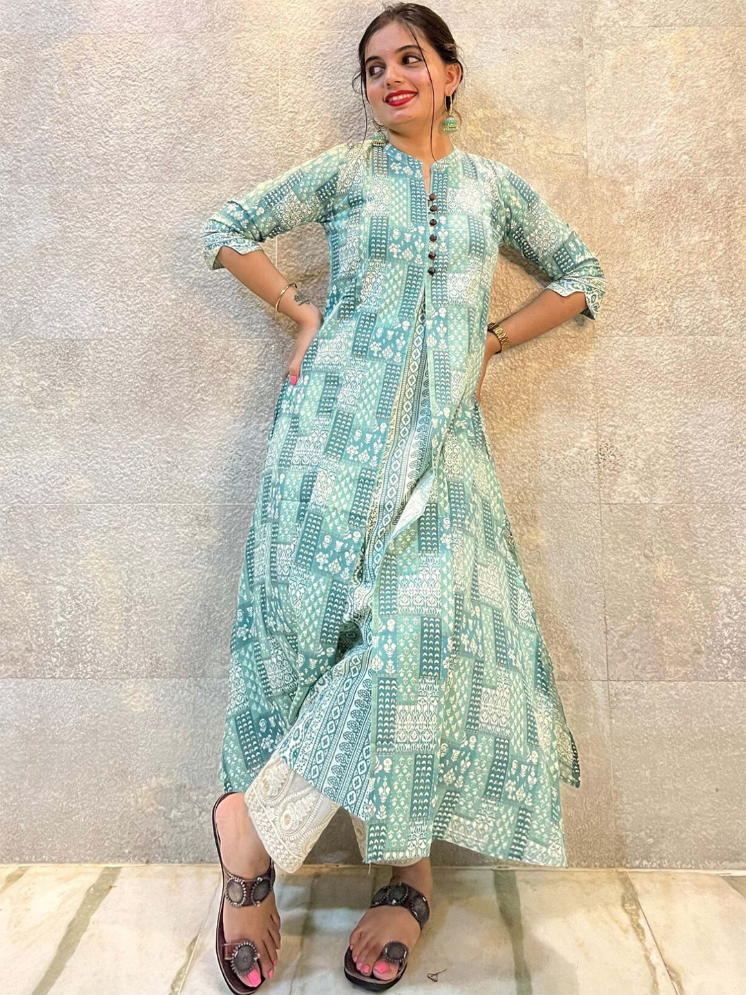 THE VASILIKI Ethnic Motifs Printed Mandarin Collar Pure Cotton Kurta