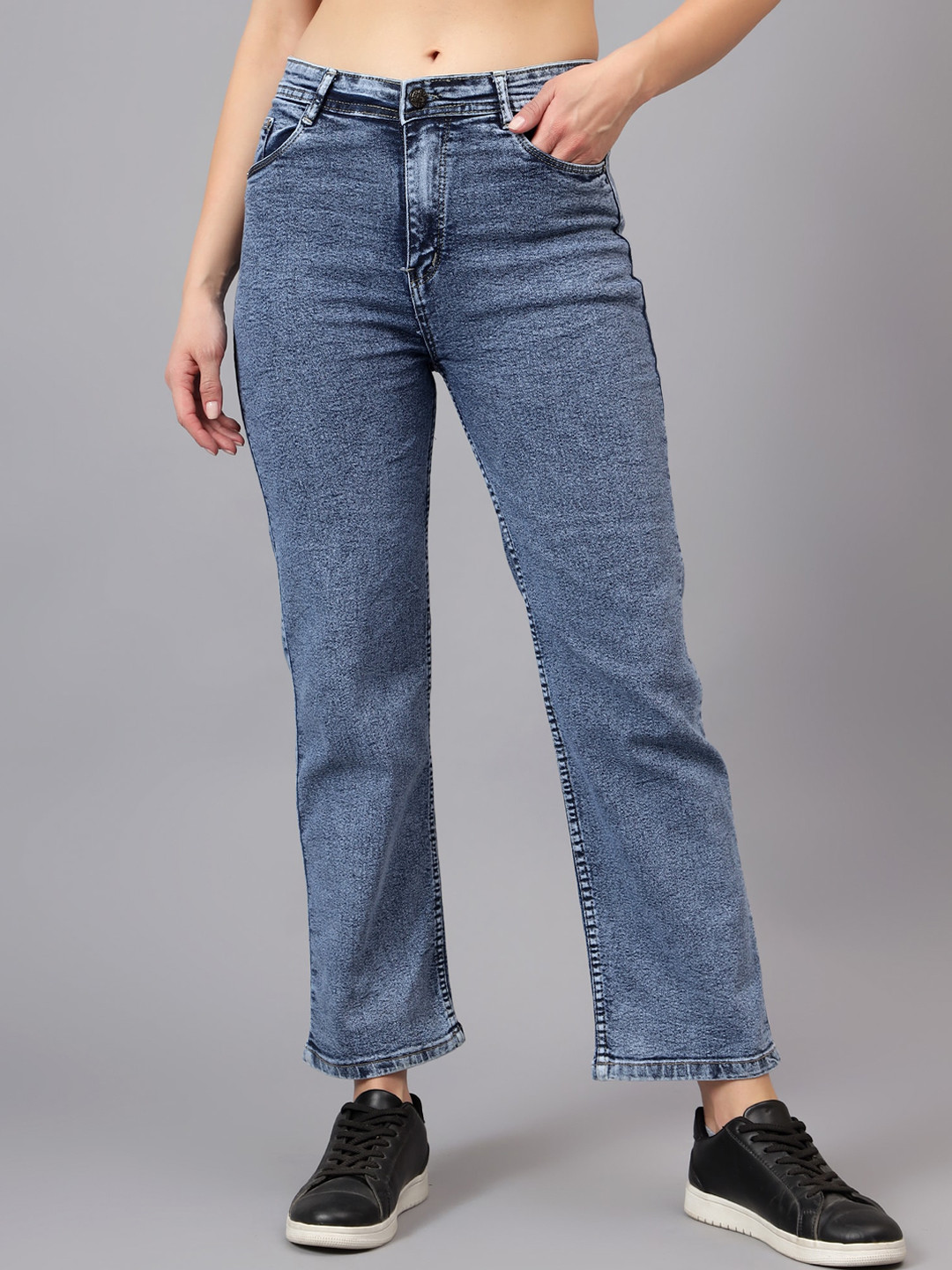 POMPOUS Women Straight Fit High-Rise Heavy Fade Stretchable Jeans
