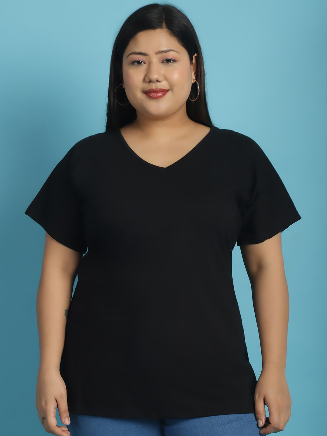 theRebelinme V-Neck Short Sleeves Cotton Plus Size T-shirt