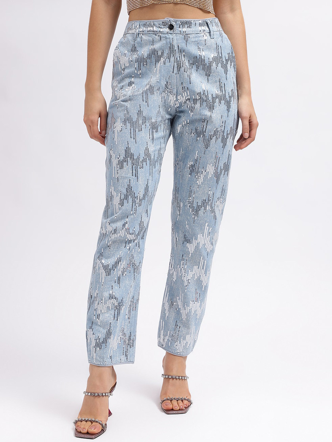 CENTRESTAGE Women Mid Rise Embellished Straight Fit Stretchable Jeans