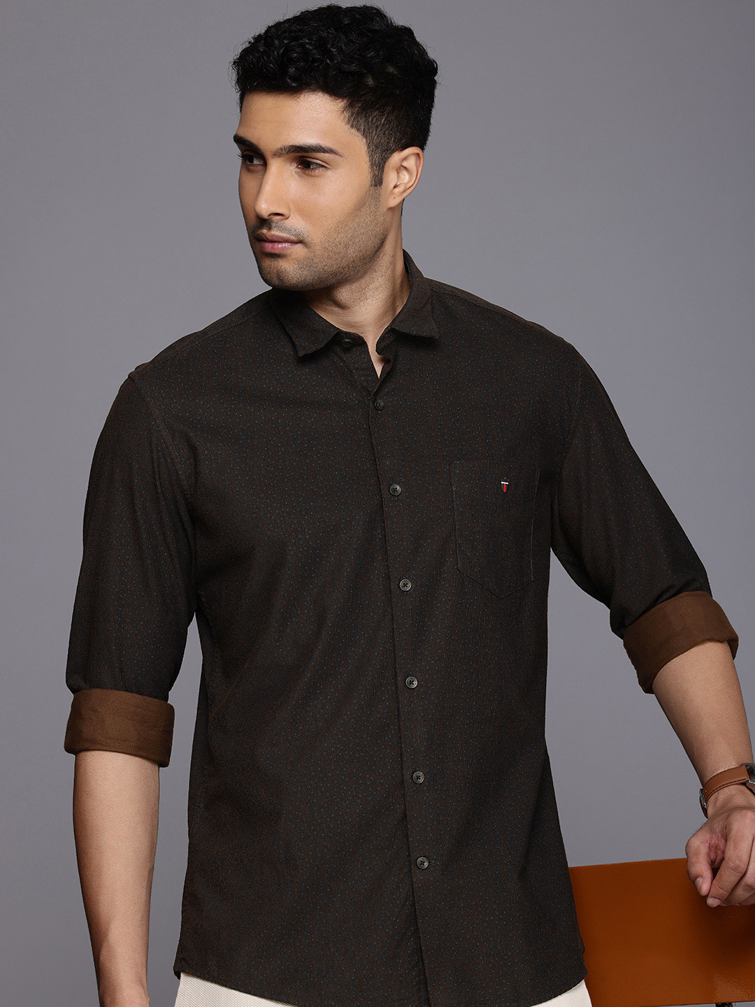 Louis Philippe Sport Pure Cotton Slim Fit Floral Printed Corduroy Shirt
