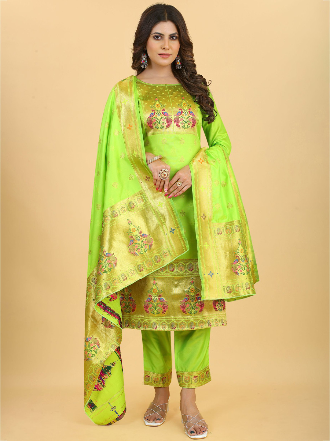 Royal Rajgharana Saree Ethnic Motifs Woven Design Zari Pure Silk Unstitched Dress Material